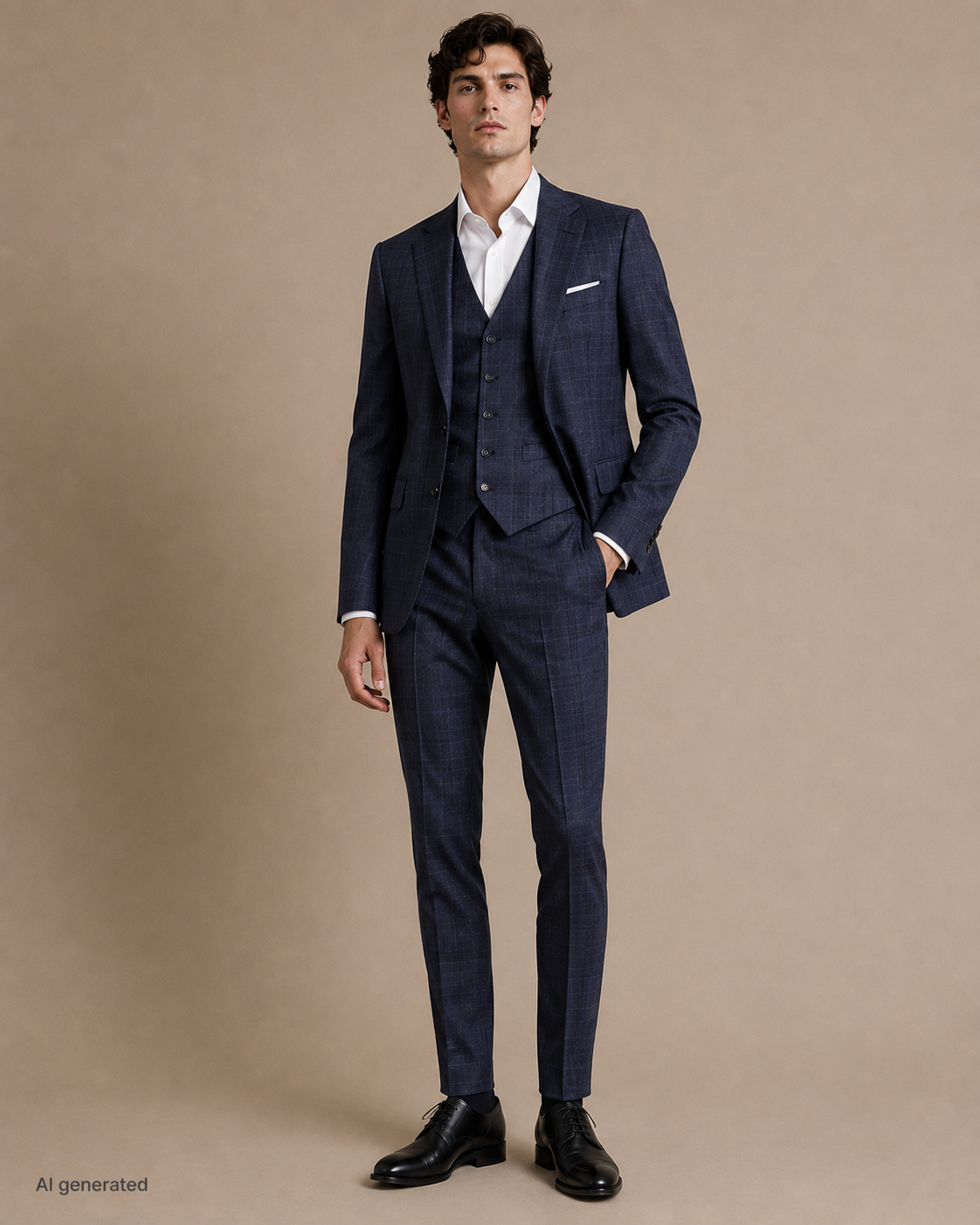 Sötétkék kockás Digel extra slim fit öltöny
