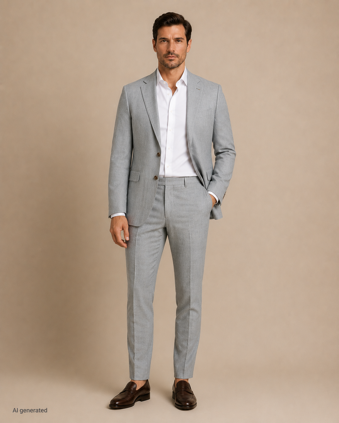 Szürke Carl Gross slim fit lenvászon öltöny