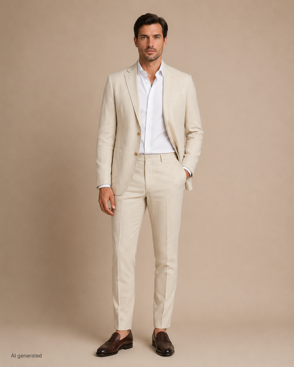 Krémszínű slim fit s.Oliver öltöny
